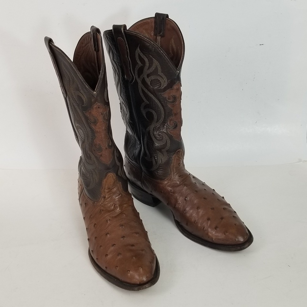 Nocona Boots Mens 11 D Brown Western Exotic Ostrich Full Quill Pointed Toe USA